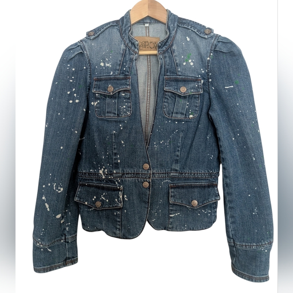 LaROK Distressed Denim Blazer Jacket Large